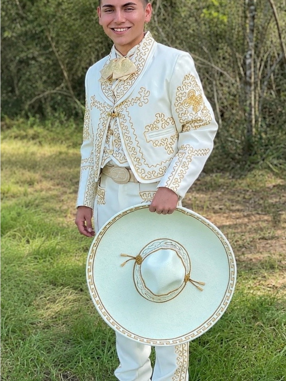 Men's Cream Mariachi Suit with Gold Embroidery
